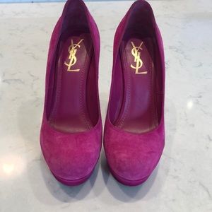 Authentic YSL hot pink suede platform